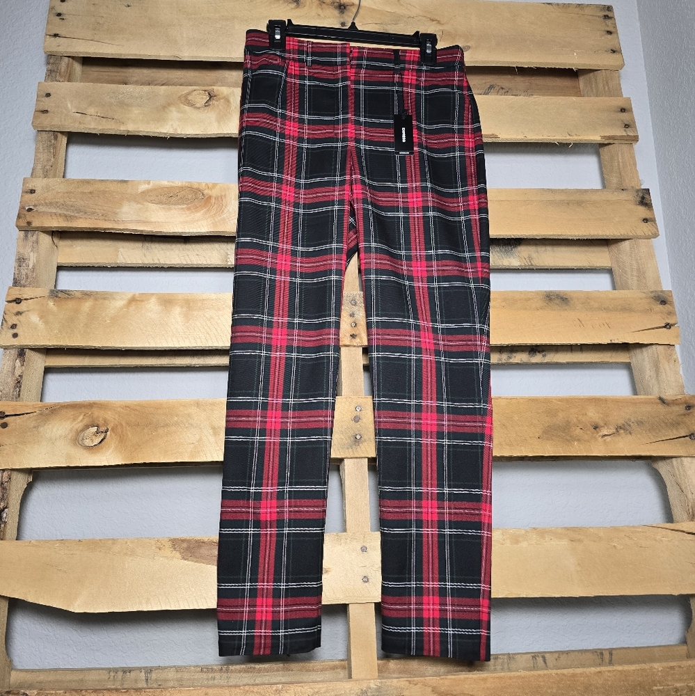 NWT Express Plaid Trousers Size:6L Color:Red/Black /Green